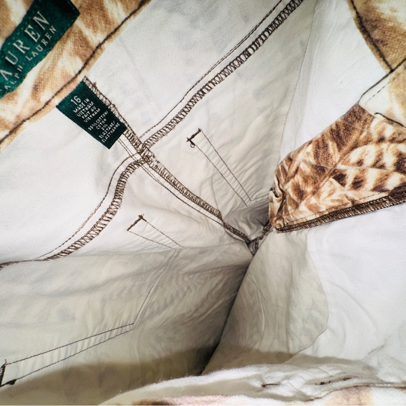 Lauren Ralph Lauren Feather Print Boho Safari Pants Beige Brown 16 velvet soft - Picture 5 of 10
